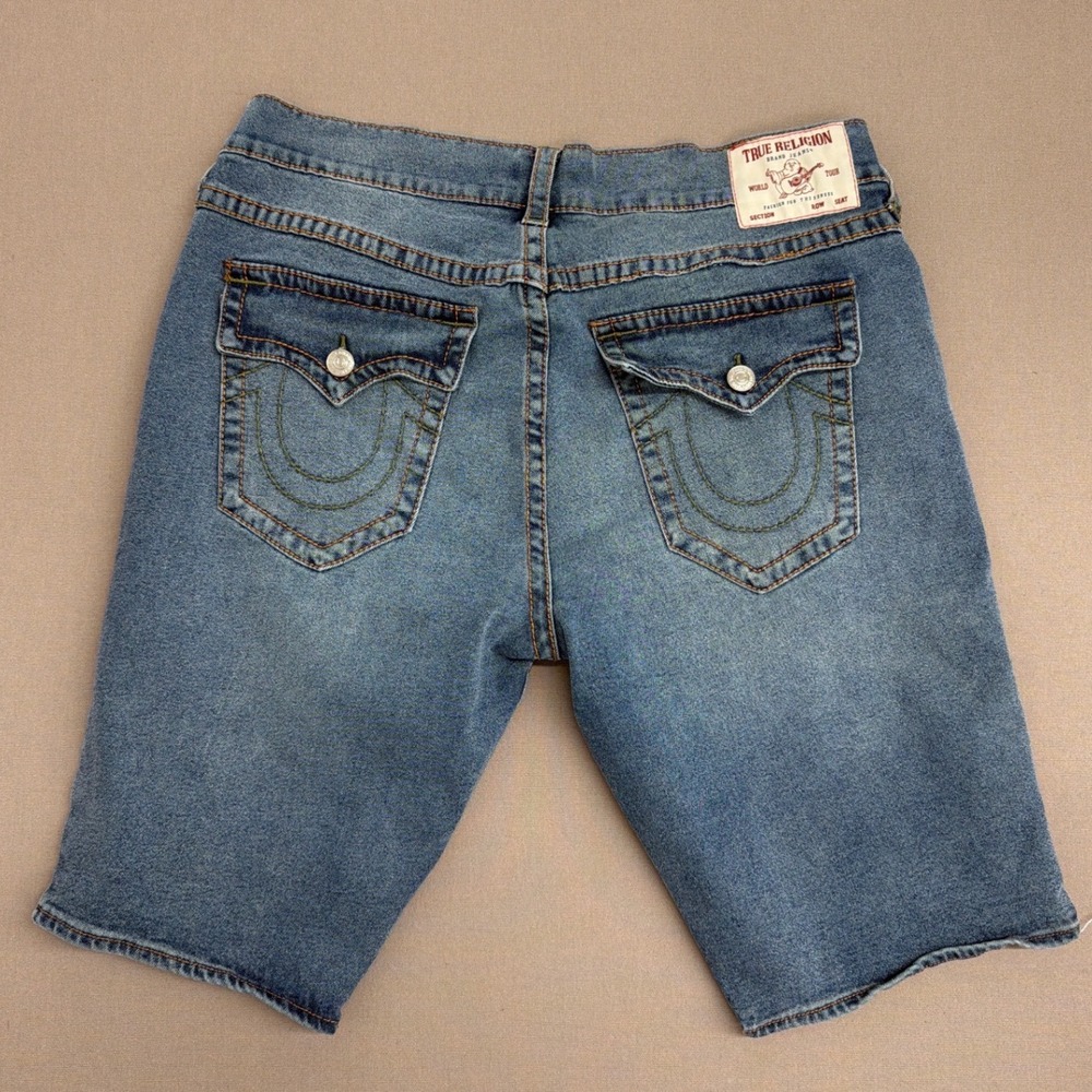 True Religion Rocco Relaxed Skinny Denim Shorts Mens 38 Blue Medium Wash Stretch